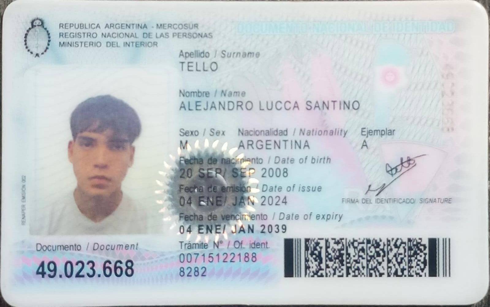 Foto de Alejandro Luca Santino Tello